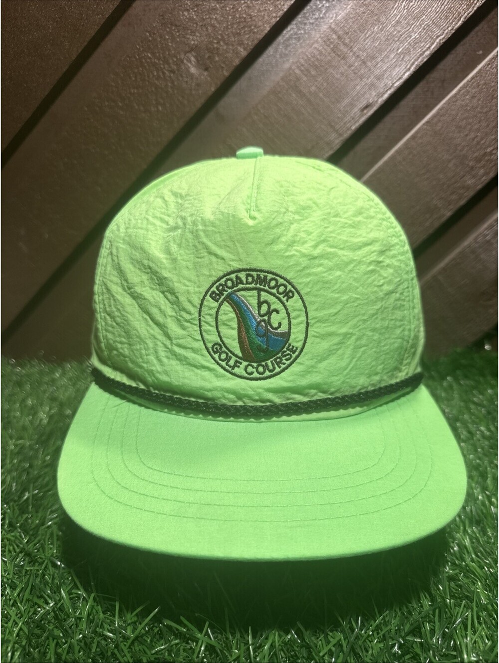 Vintage Broadmoor Golf Course Seattle Neon Green Rope Hat Town Talk Nylon Cap